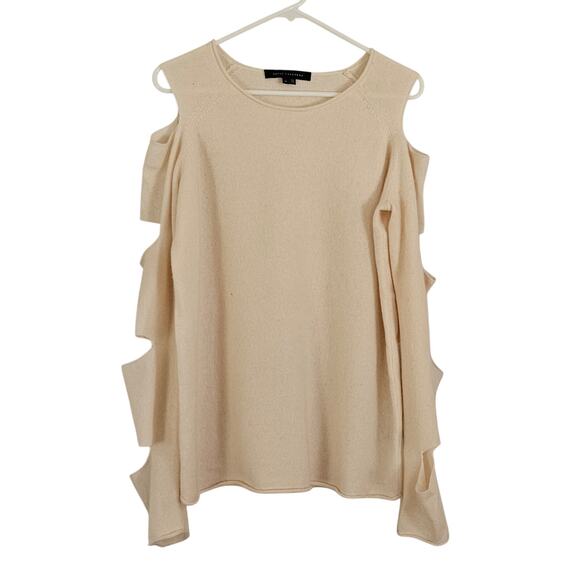 Skull Cashmere Slash Sleeve Sweater Cream Sz M FLAWS - Picture 1 of 16